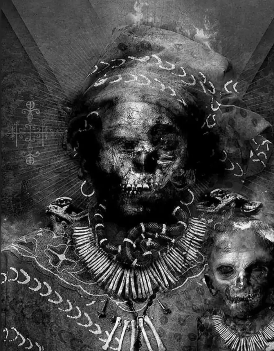 Lo sciamano scheletro, stampa dell'iconografia nera